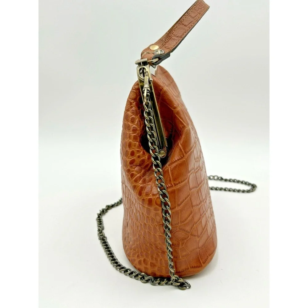 Patricia Nash Laureana Framed Satchel Brown‎ Croc Embossed Leather Bag